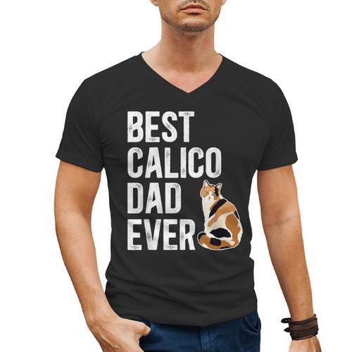 Best Calico Cat Dad Ever Calico Cat Lover Calico Cat Owner Men's V-Neck T-Shirt - Father's Day Fun