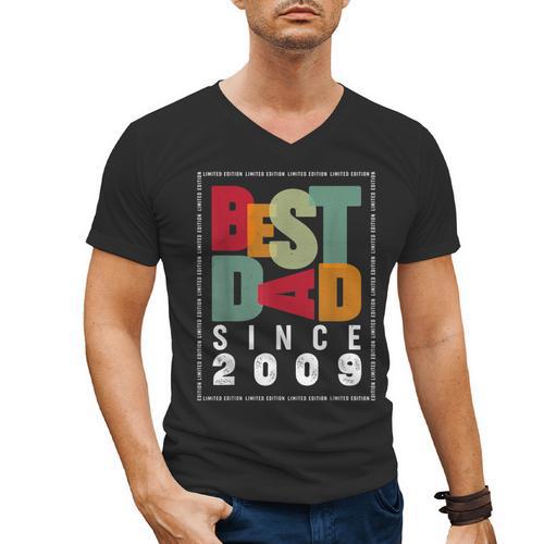 Best Dad Since 2009 Fathers Day Retro Vintage Men's V-Neck T-Shirt - Father's Day Fun