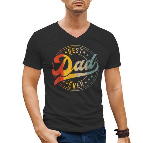 Best Dad Ever Vintage Colors Retro Fathers Day Birthday Men's V-Neck T-Shirt - Father's Day Fun