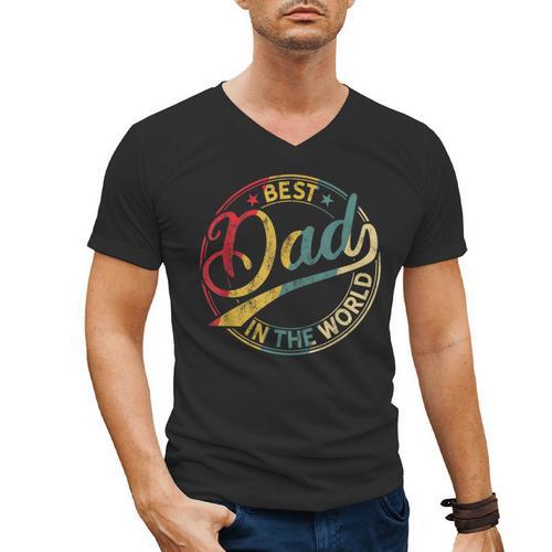 Best Dad In The World Father's Day Vintage Dad Men's V-Neck T-Shirt - Father's Day Fun