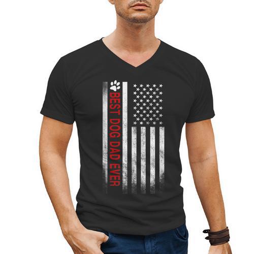 Best Dog Dad Ever American Flag For Best Father Men's V-Neck T-Shirt - Father's Day Fun