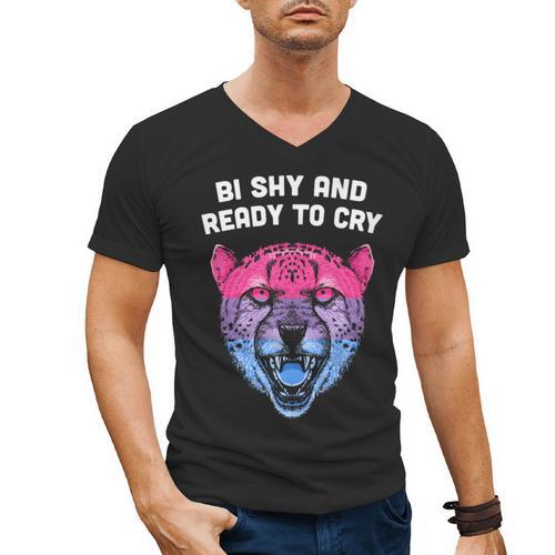 Bi Shy And Ready To Cry Bisexual Introvert Bi Pride Men's V-Neck T-Shirt - Raresse
