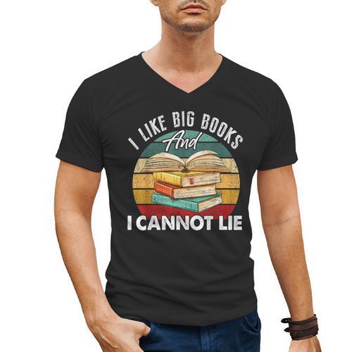 I Like Big Books Librarian Reading Teacher Book Lover Men's V-Neck T-Shirt - Bookorys