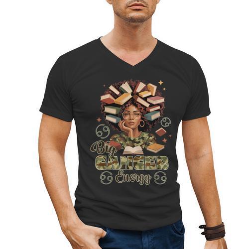 Big Cancer Energy Woman Camo Zodiac Book Teacher Men's V-Neck T-Shirt - Bookorys UK