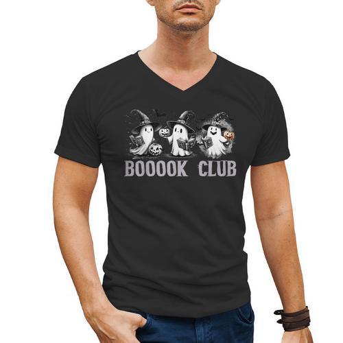 Boo Ghost Books Book Club Halloween Women School Teacher Men's V-Neck T-Shirt - Bookorys
