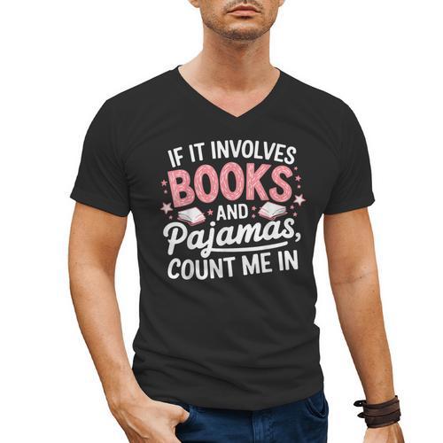 Book & Pajamas Humorous Book Lover Reading Bedtime Men's V-Neck T-Shirt - Bookorys UK
