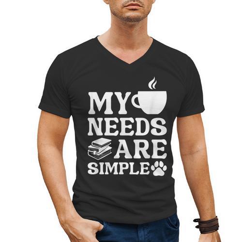 Book Coffee Dog Book My Needs Are Simple Men Women Kids Men's V-Neck T-Shirt - Bookorys CA