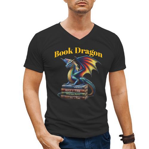 Book Dragon Mark Minson's Books Men's V-Neck T-Shirt - Bookorys AU