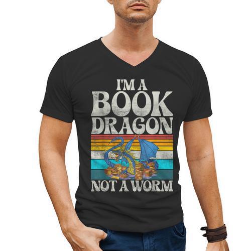 Im a Book Dragon Not a Worm Dragon Men's V-Neck T-Shirt - Bookorys UK