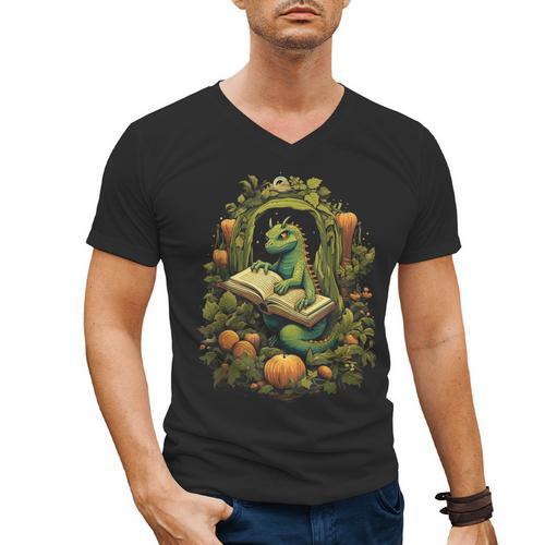 Book Dragon Reading Books Bookworm Fantasy Men's V-Neck T-Shirt - Bookorys AU