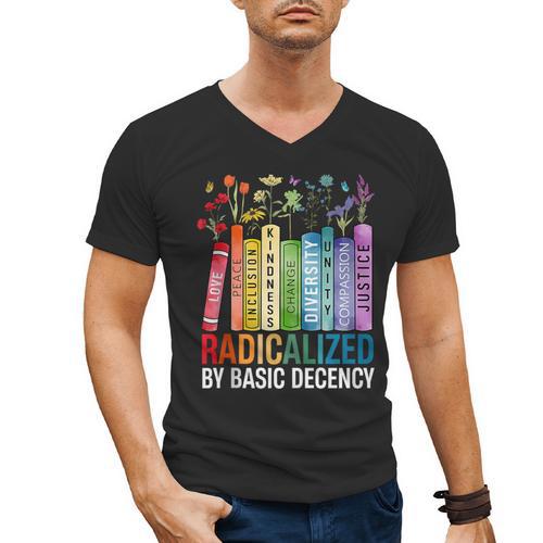 Book Flower Radicalized By Basic Decency Feminist Lgbt Men's V-Neck T-Shirt - Bookorys