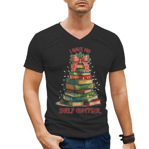 Book Lover Christmas Tree I Have No Shelf Control Men's V-Neck T-Shirt - Bookorys