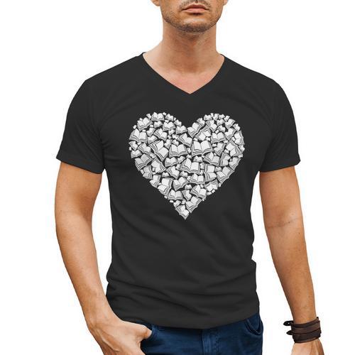Book Lover Heart Shape Reading Librarian Library Teacher Men's V-Neck T-Shirt - Bookorys