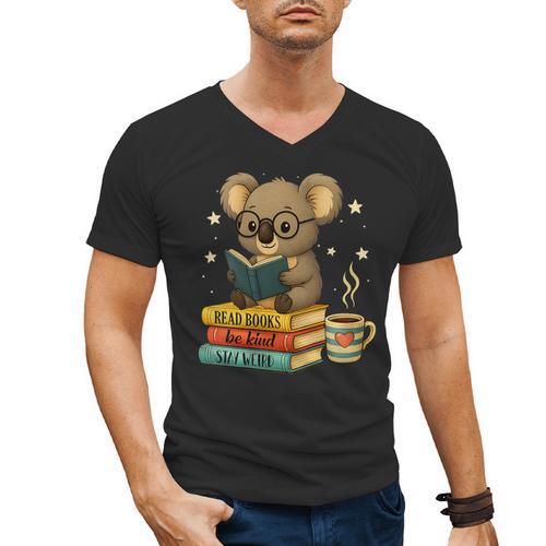 Book Lover Koala Reading Bookish Library Read Books Be Kind Men's V-Neck T-Shirt - Bookorys