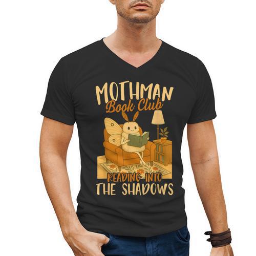 Book Lover Moth Mothman Book Club Reading Into Shadows Men's V-Neck T-Shirt - Bookorys AU