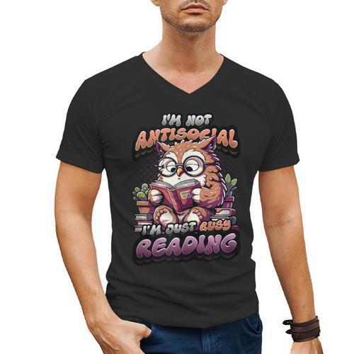Book Lover Owl Reading Books Introvert Bookworm Men's V-Neck T-Shirt - Raresse