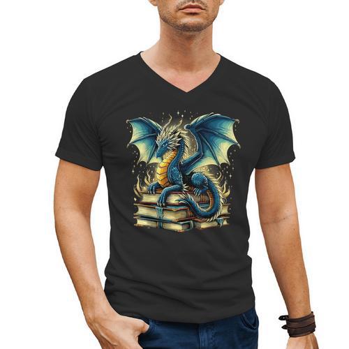 Book Lover Reading Fantasy Dragon Men's V-Neck T-Shirt - Bookorys AU