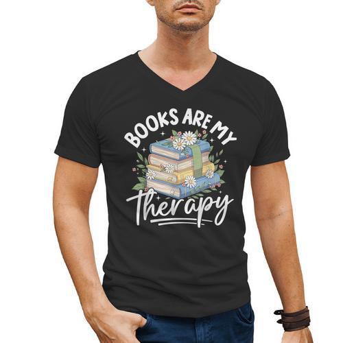 Book Are My Therapy Aesthetic Bookish Reading Men's V-Neck T-Shirt - Bookorys UK
