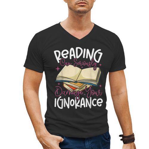 Book Reading Reading Can Seriously Damage Your Ignorance Men's V-Neck T-Shirt - Bookorys