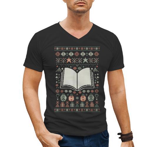 Book Reading Ugly Christmas Men's V-Neck T-Shirt - Bookorys DE