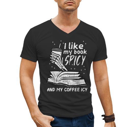 I Like My Book Spicy Read Reading Librarian Men Women Kids Men's V-Neck T-Shirt - Bookorys DE