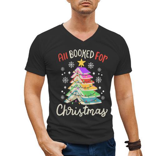 All Booked For Christmas Book Lovers Xmas Tree Women Men's V-Neck T-Shirt - Bookorys