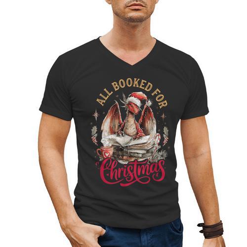 All Booked For Christmas Dragon Men's V-Neck T-Shirt - Bookorys AU