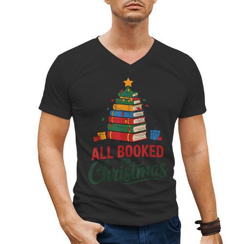 All Booked For Christmas Librarian Reader Xmas Pajama Men's V-Neck T-Shirt - Bookorys DE