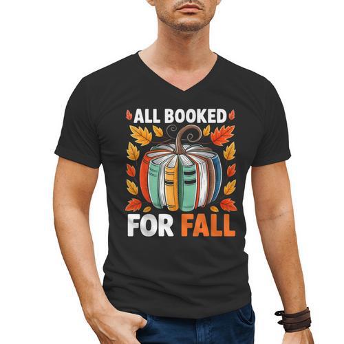 All Booked For Fall Book Pumpkin Autumn Thanksgiving Teacher Men's V-Neck T-Shirt - Bookorys UK