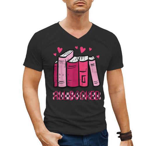 All Booked Read Book Reading Librarian Men Women Kids Men's V-Neck T-Shirt - Bookorys