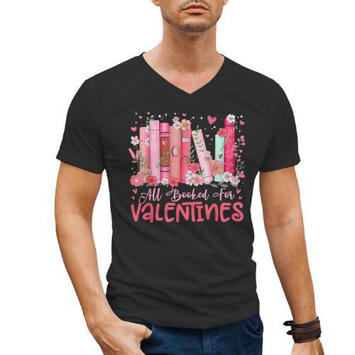 All Booked For Valentine Book Reading Women Girl Teacher Men's V-Neck T-Shirt - Bookorys DE