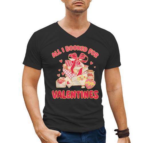Booked For Valentine Books Lover Bookworm Librarian Teacher Men's V-Neck T-Shirt - Bookorys CA
