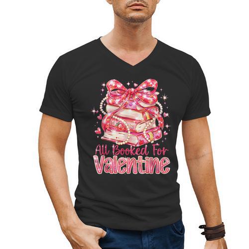 All Booked For Valentine Cute Pink Book Lover Aesthetic Men's V-Neck T-Shirt - Bookorys