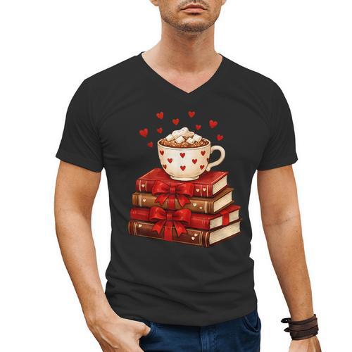 All Booked For Valentine’s Day Reading Teacher Men's V-Neck T-Shirt - Bookorys DE