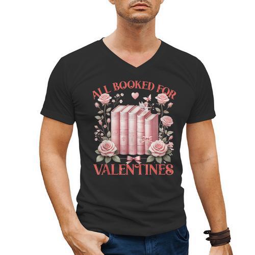 All Booked For Valentines Shirt Romantic Cupid Roses Books Men's V-Neck T-Shirt - Bookorys CA