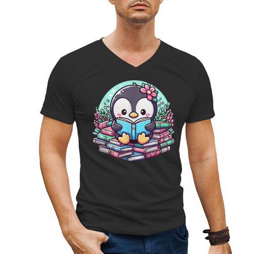 Bookish Penguin Heart A Readers Love Penguins Men's V-Neck T-Shirt - Bookorys