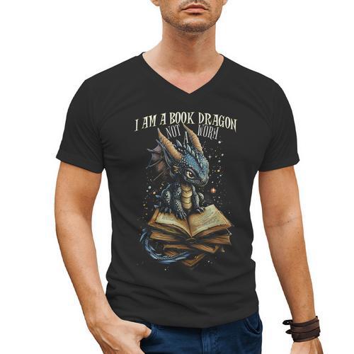 Bookish Quote I Am a Book Dragon Not a Worm Reading Book Men's V-Neck T-Shirt - Bookorys