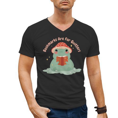 Bookmarks Are For Quitters Frog Reading Book Graphic Men's V-Neck T-Shirt - Bookorys