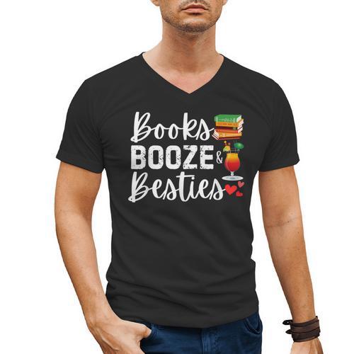 Books Booze And Besties Book Lover Bestie Squad Twinning Men's V-Neck T-Shirt - Bookorys