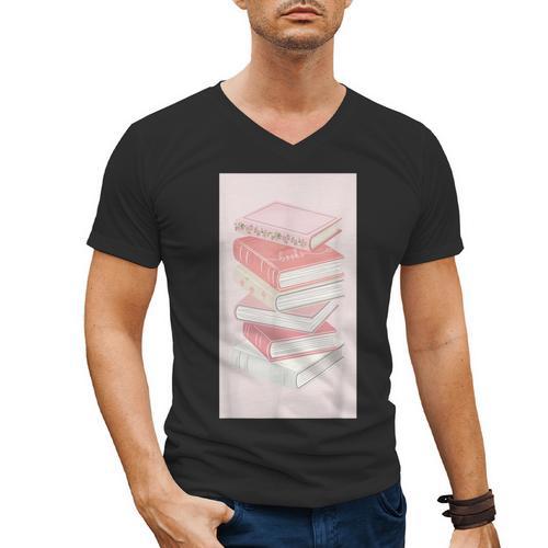 Books Flowers Art Flower Stack Pastel Feminine Men's V-Neck T-Shirt - Bookorys CA