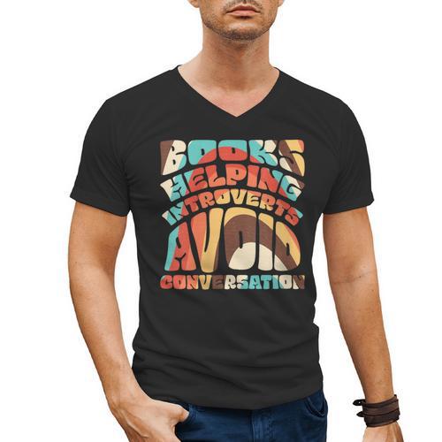 Books Helping Introverts Avoid Conversation Men's V-Neck T-Shirt - Raresse