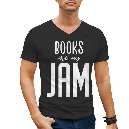 Books Are My Jam Graphic For Introverts Men's V-Neck T-Shirt - Bookorys CA