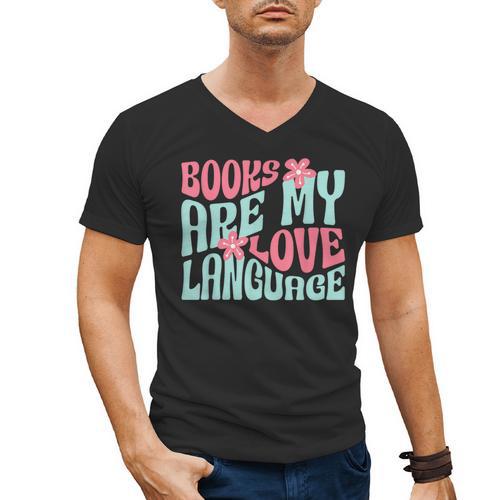 Books Are My Love Language Book Lover Reading Men's V-Neck T-Shirt - Bookorys CA