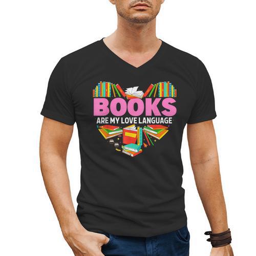 Books Are My Love Language Valentine's Day Reading Lover Men's V-Neck T-Shirt - Bookorys CA