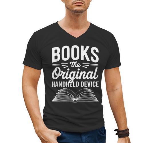 Books The Original Handheld Device Book Reading Men's V-Neck T-Shirt - Bookorys AU