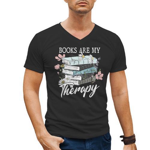 Books Are My Therapy Summer Reading Book Lovers Men's V-Neck T-Shirt - Bookorys