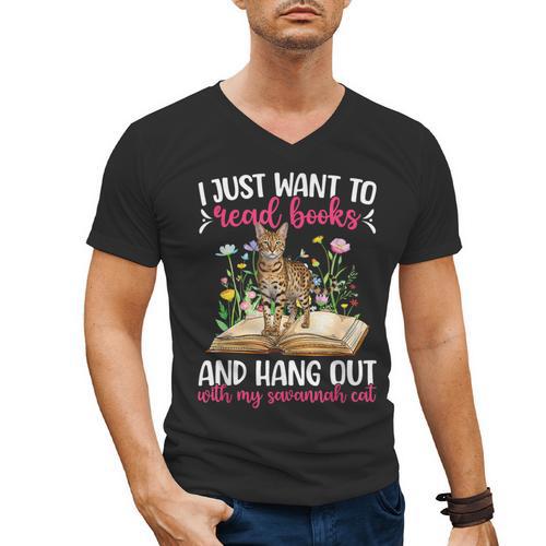 Books And My Savannah Cat Owner Savannah Cat Lover Men's V-Neck T-Shirt - Bookorys AU