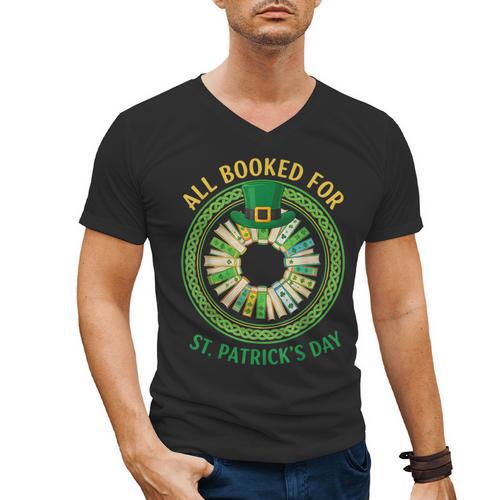 Bookworm Irish All Booked For St Patrick's Day Book Lover Men's V-Neck T-Shirt - Bookorys