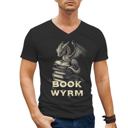 Bookwyrm Dragon Fantasy Bookish Fairytale Book Lover Men's V-Neck T-Shirt - Bookorys