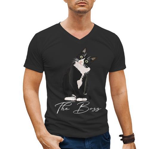 Boss Tuxedo Cat Lovers Tee Shirt For Mom Dad Men's V-Neck T-Shirt - Father's Day Fun